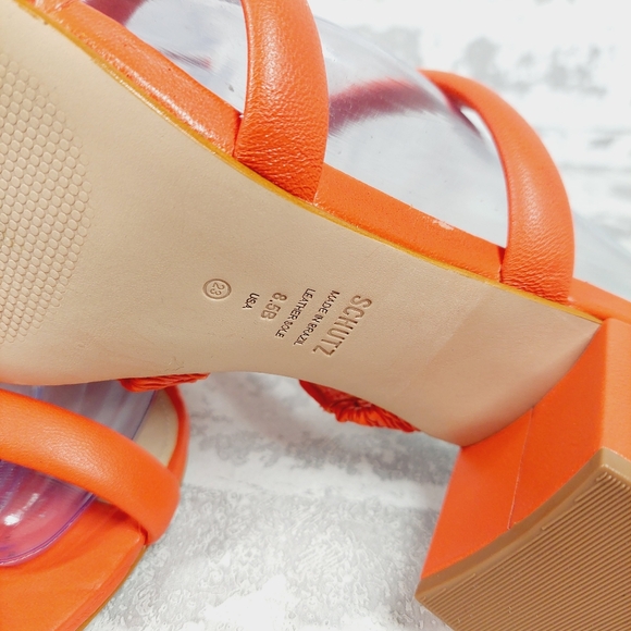 NEW Schutz Olly Orange Red Leather Strappy Heeled Sandals C244 - Picture 9 of 11